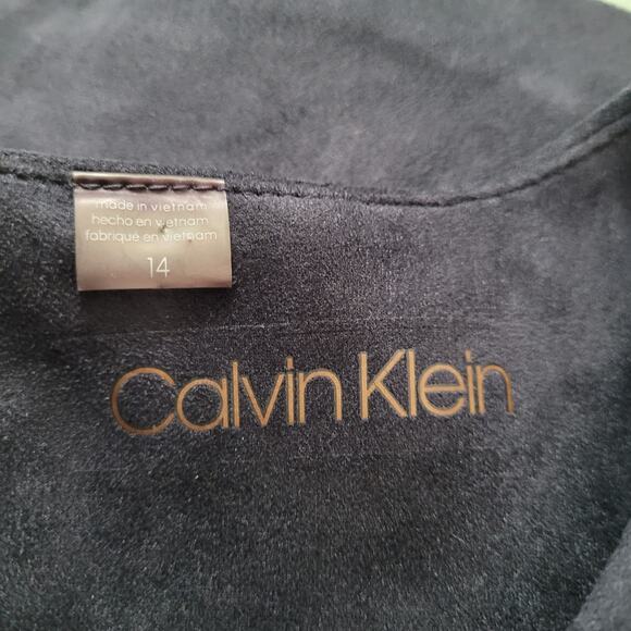 Calvin Klein Womens Navy Faux Suede Sheath Dress Size 14 Timeless Chic Luxury - Picture 5 of 7